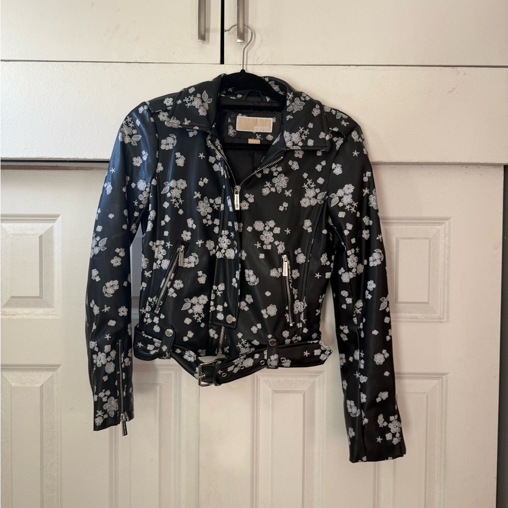 MICHAEL Michael Kors Black Floral Leather Jacket